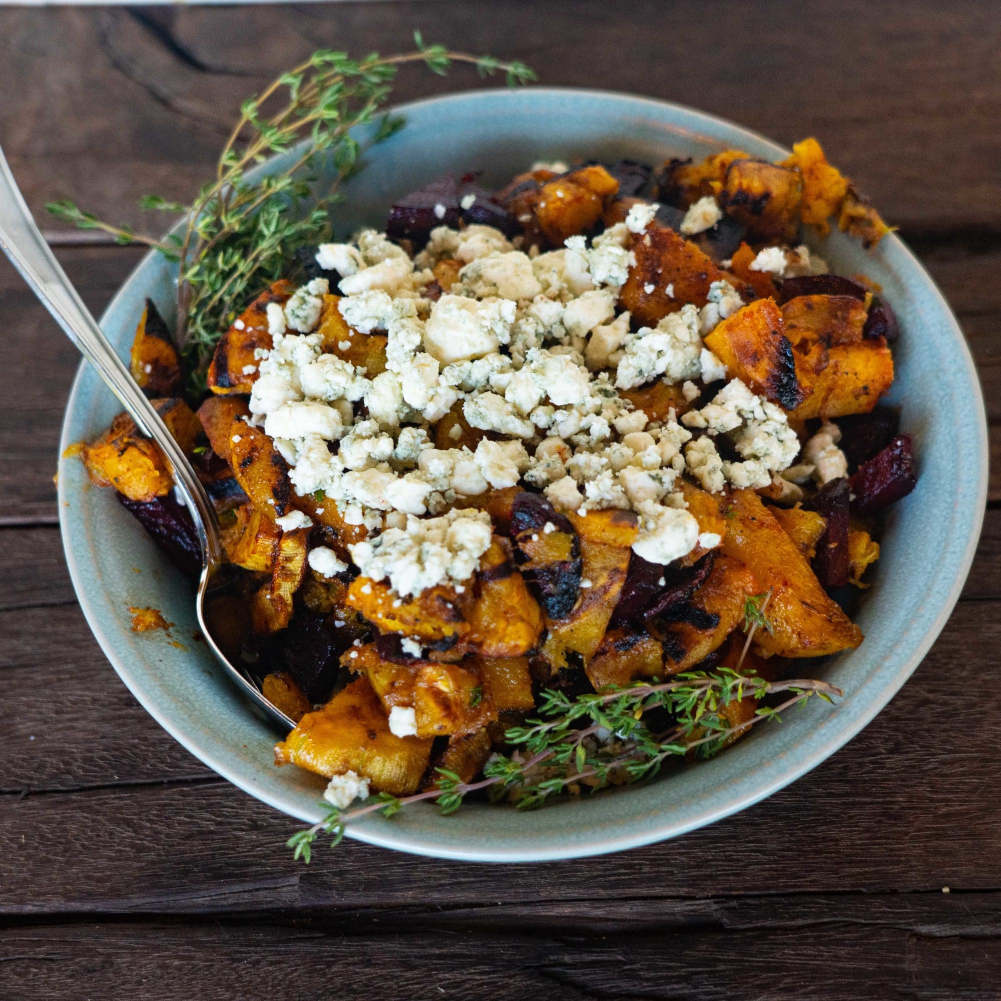 beet, butternut and bleu cheese salad