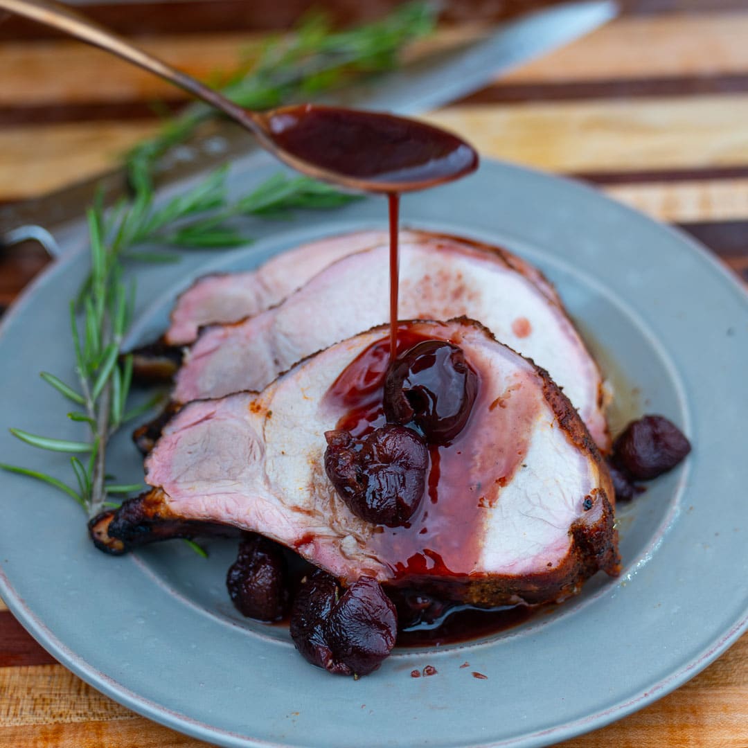 bone in pork loin with smoked cherry sauce