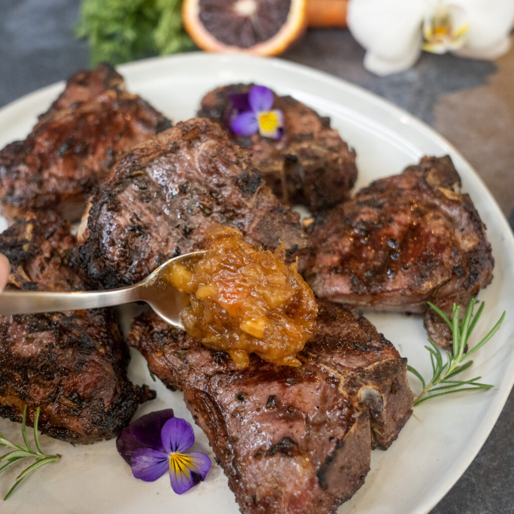 lamb chops with shallot date jam